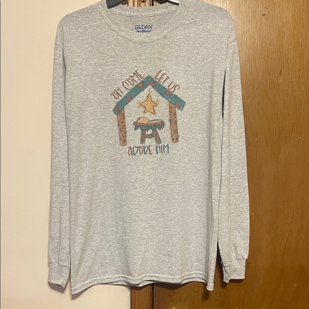 Gildan Light Gray Long Sleeve Nativity Tee